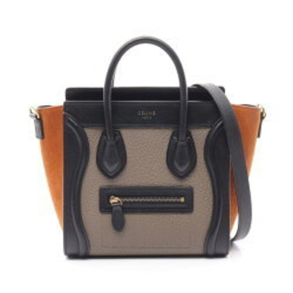 Celine Luggage Handbag Leather Black Brown Beige - Picture 1 of 8